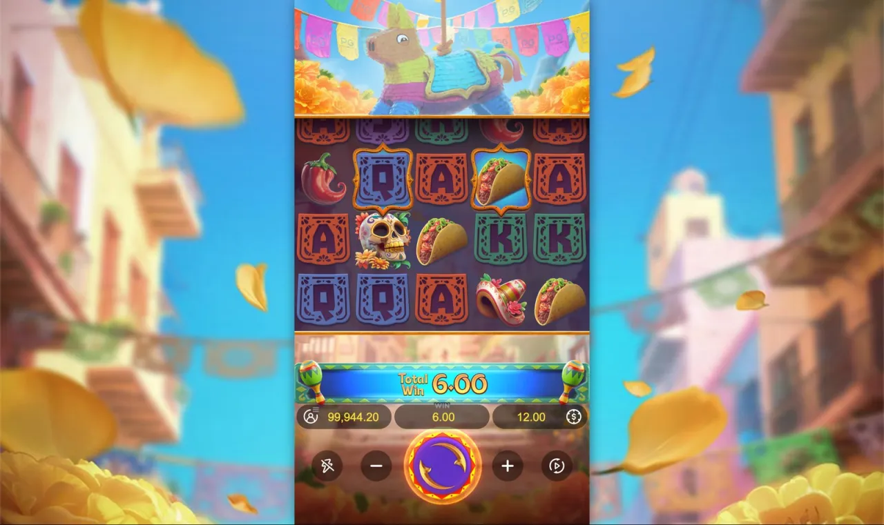 A gold frame in a paying line for a 6.00 Total Win
