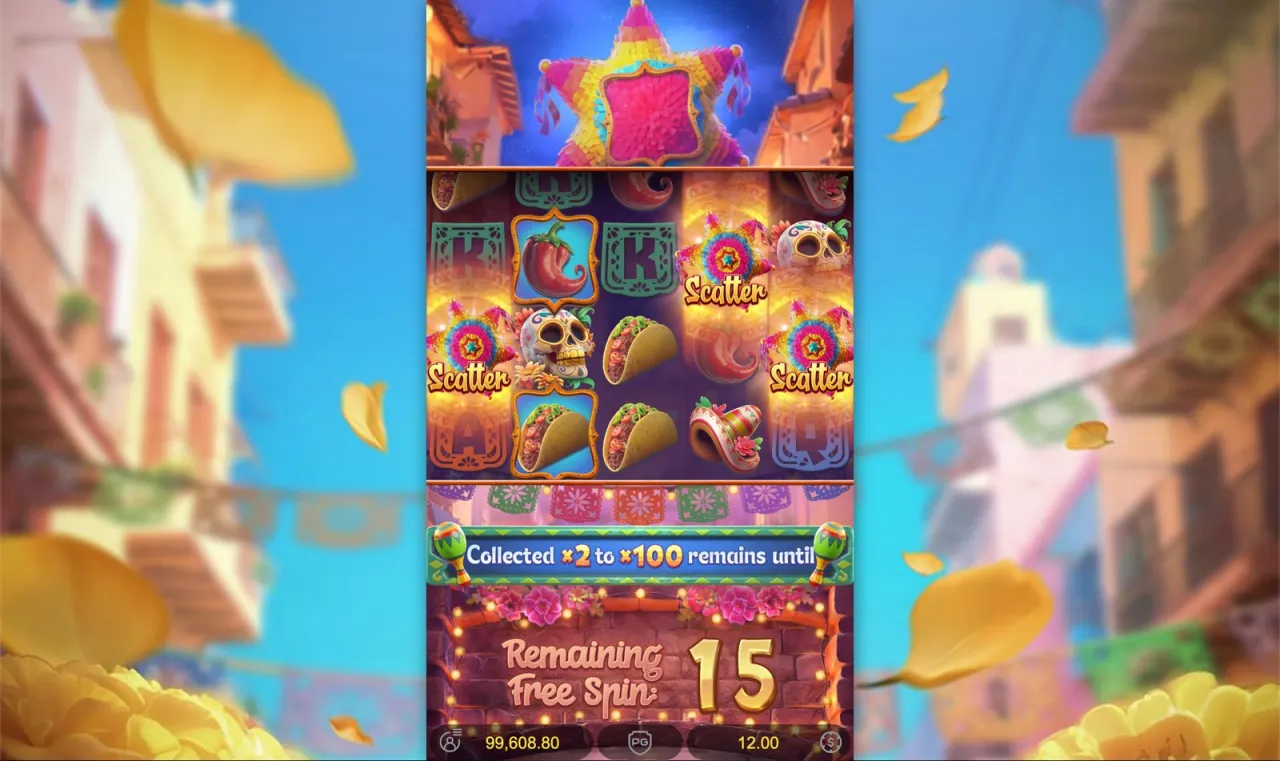 Free spins open with fifteen left and the piñata empty