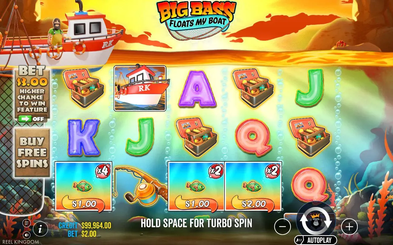 Stacked red fishing boats and treasure chests with card royals around them