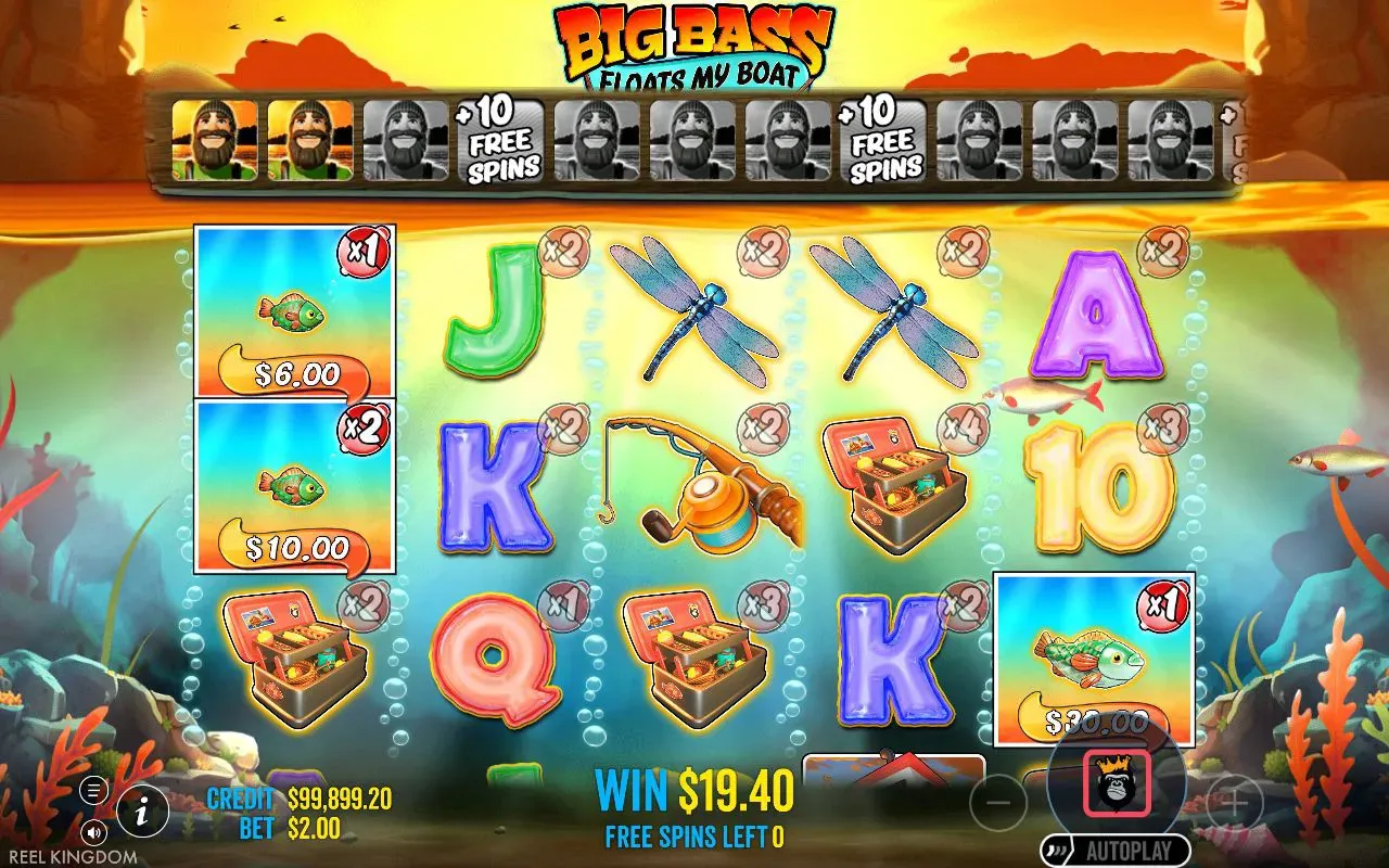 Money fish marked 30 next to smaller fish in the free spins grid