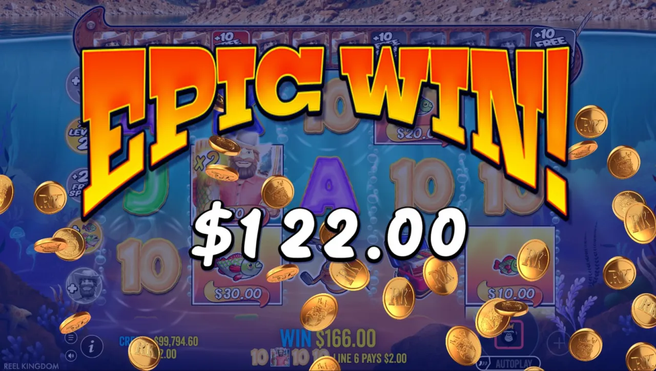 Epic Win banner reading $122.00 inside the free spins round