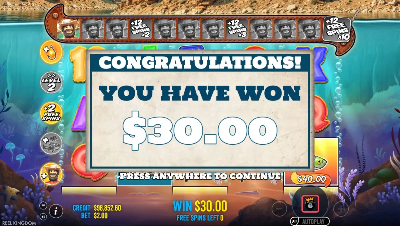 Congratulations, you have won $30.00, no spins left