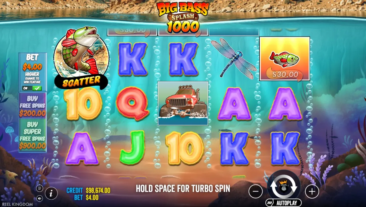 A single scatter on the first reel, balance $98,674.00