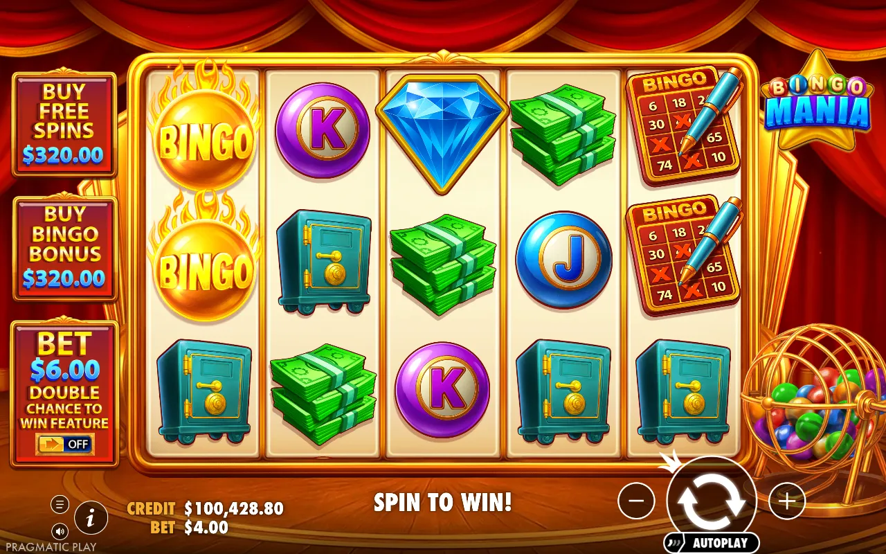 An idle base grid of safes, diamonds and cash bundles beside the bingo cage