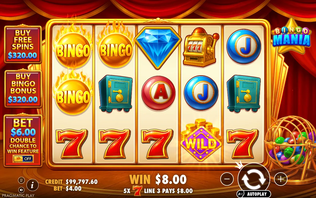Five Lucky 7s across the bottom row with a wild, paying 8.00