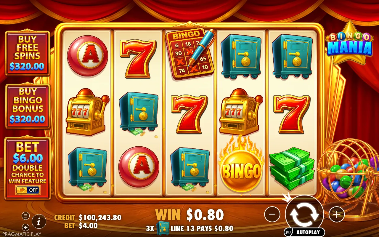 Bingo Bonus board opening with a single 39 coin and the five-tier jackpot ladder