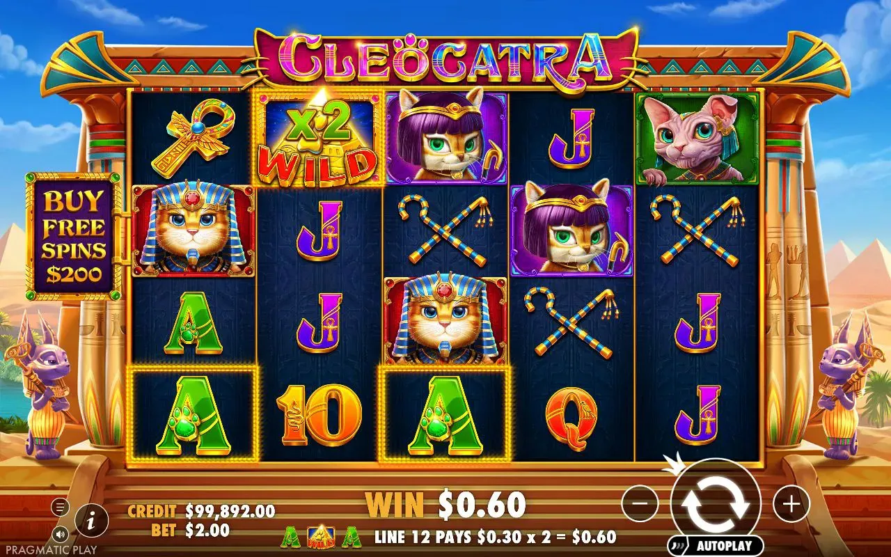 x2 Wild on the top row above a line of green A symbols
