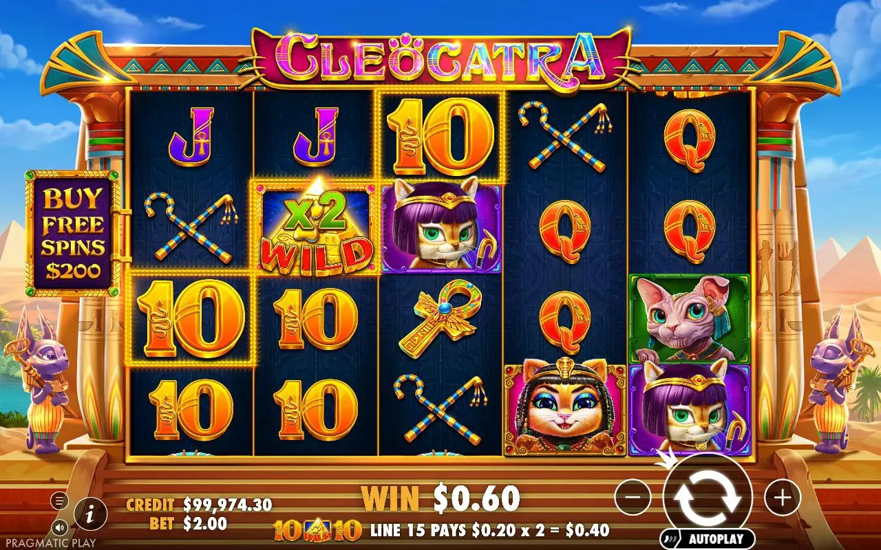 stacked golden 10s on the left reel with an x2 Wild on reel two