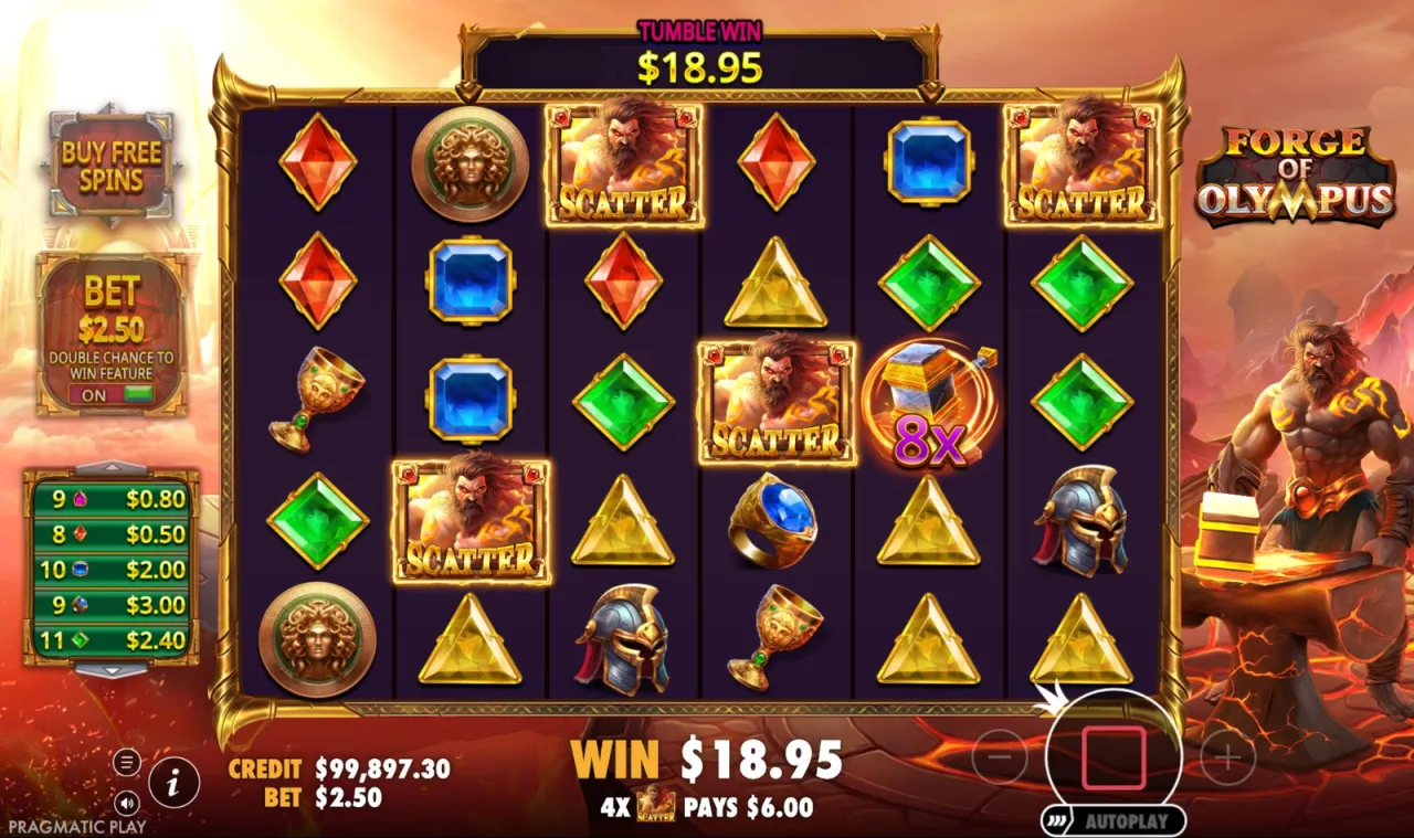 Four scatters and an 8x multiplier in the same tumble