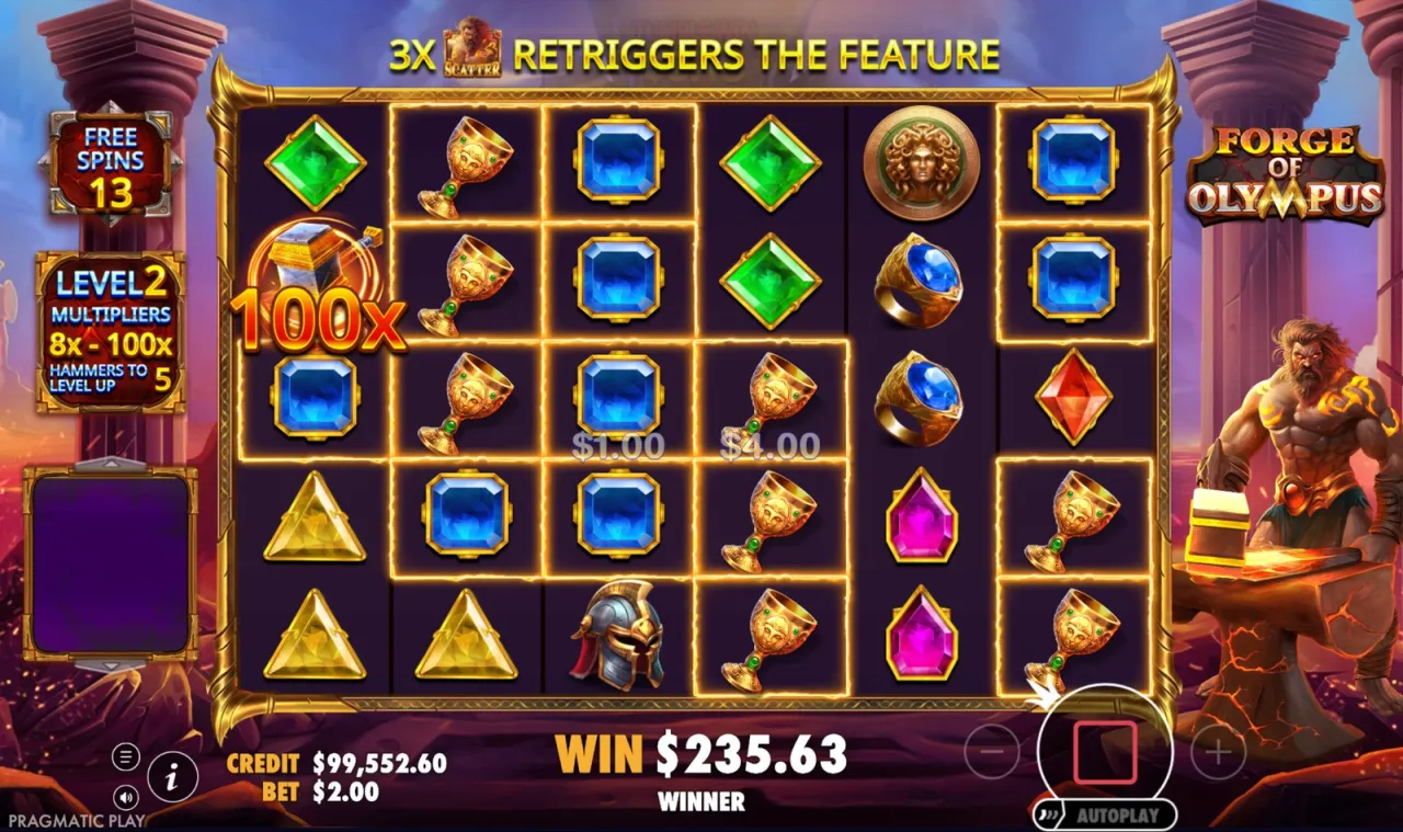 A 100x multiplier symbol on the screen in the free spins