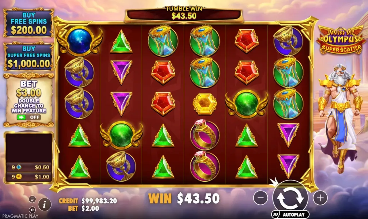 WIN 43.50 above a tumble of gems and chalices