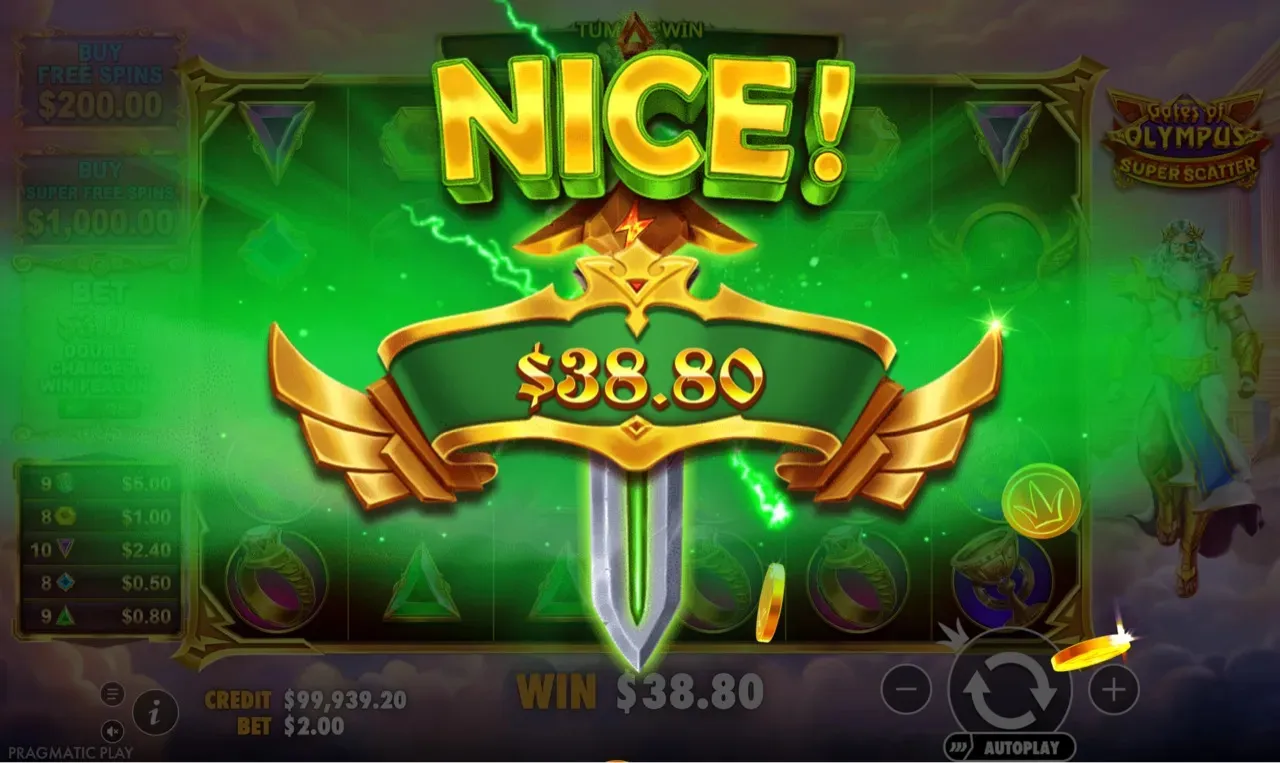 Four Zeus scatters across the grid, 4X SCATTER WINS FREE SPINS banner