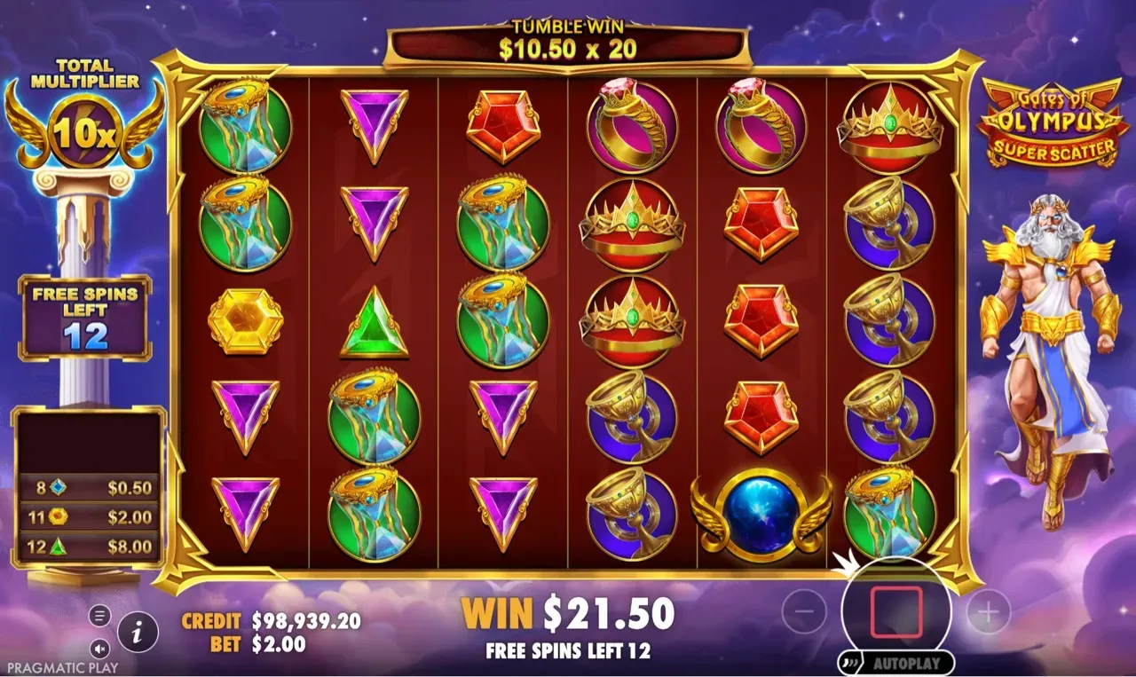 Free-spin grid with WIN 221.50, scatter on reel 5, TOTAL MULTIPLIER 20x