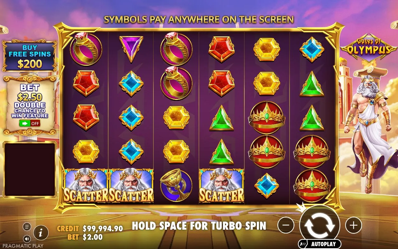 Gates of Olympus session end state showing the closing balance after 62 demo spins
