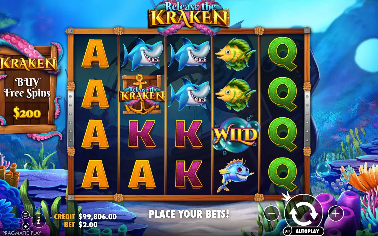 Settled grid of sharks and tropical fish with a single bubble wild