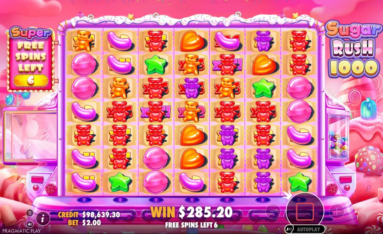 Six spins left, multiplier spots spreading, round at 285.20