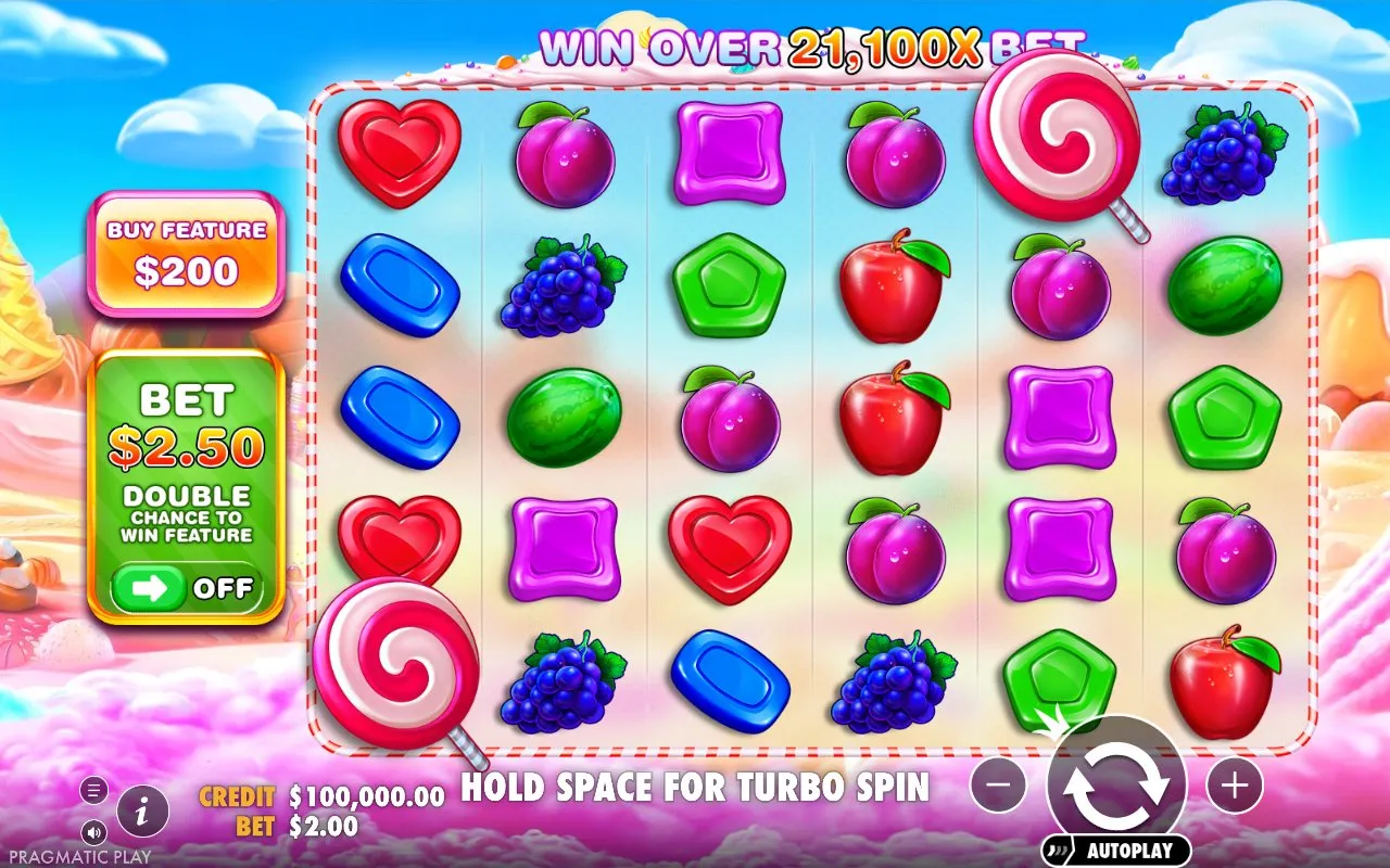 End of the forty-spin sample run on the Sweet Bonanza demo