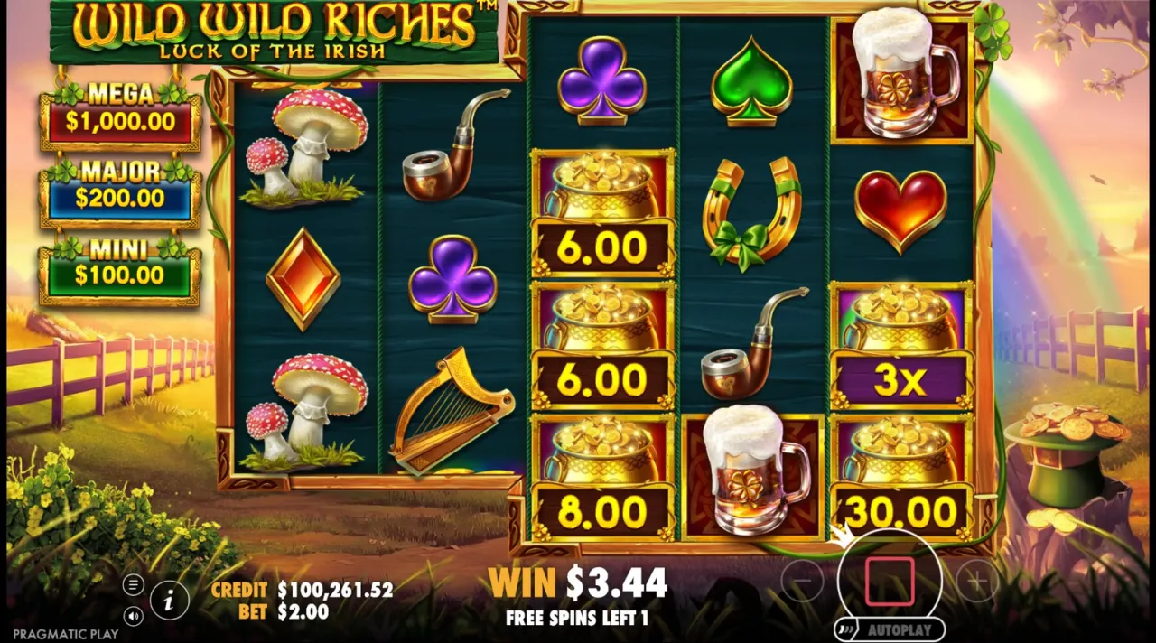 A 3x multiplier and a $30.00 pot with no wilds to collect them