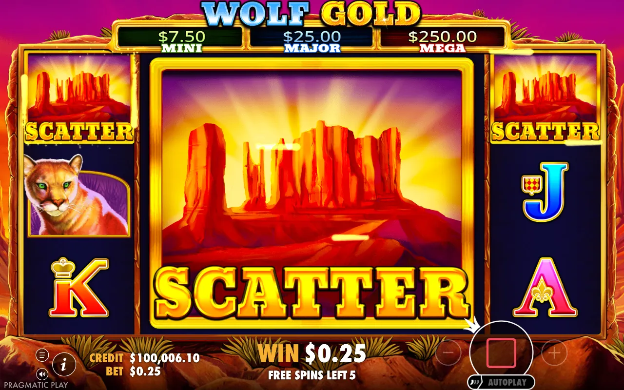 Free Spins start screen showing five spins remaining