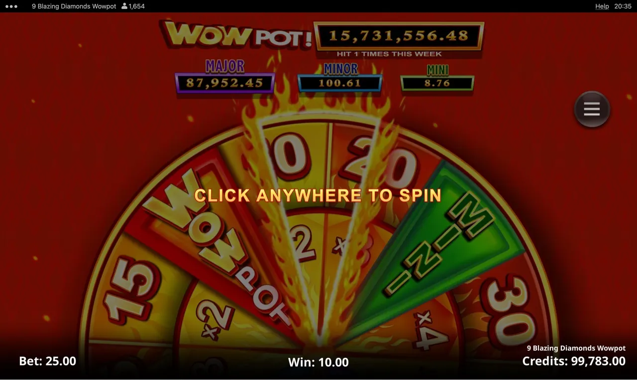 Full-screen Blazing Wheel with free-spin and jackpot wedges