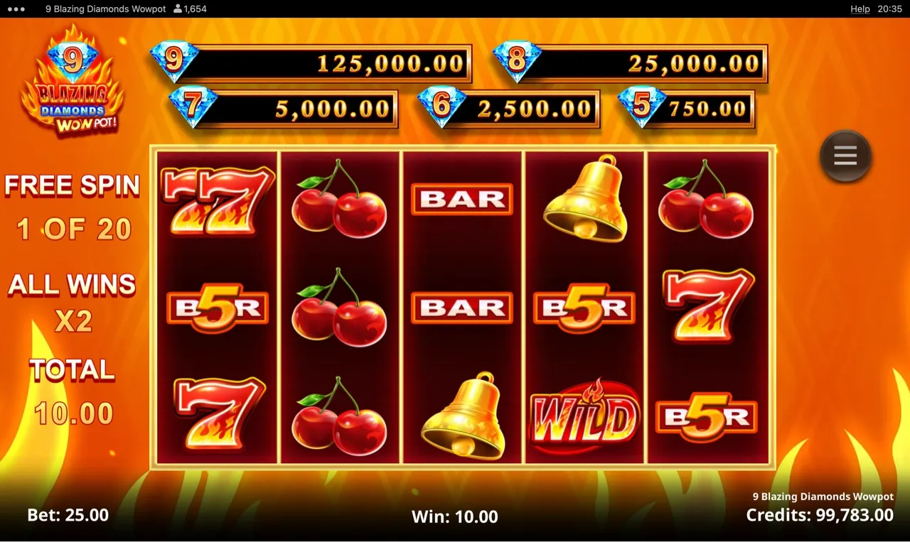 Free spin 1 of 20 with ALL WINS X2 active