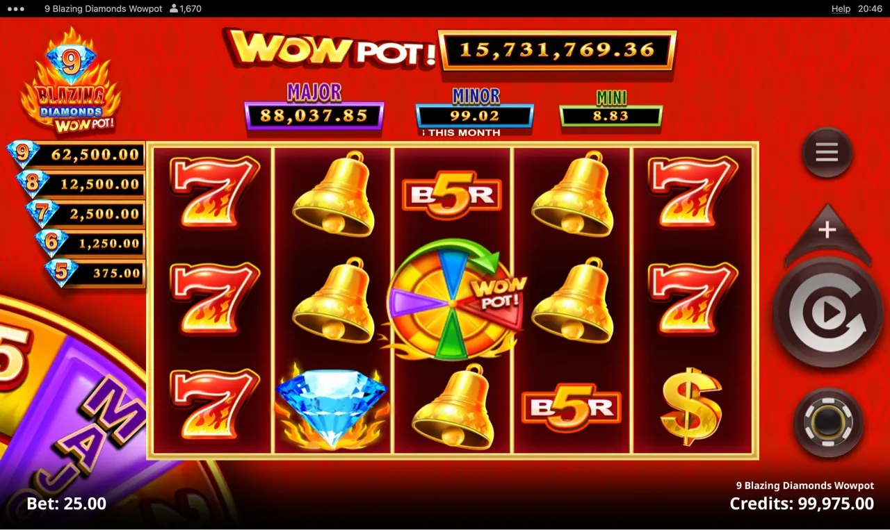 63-credit win with WILD on reel one
