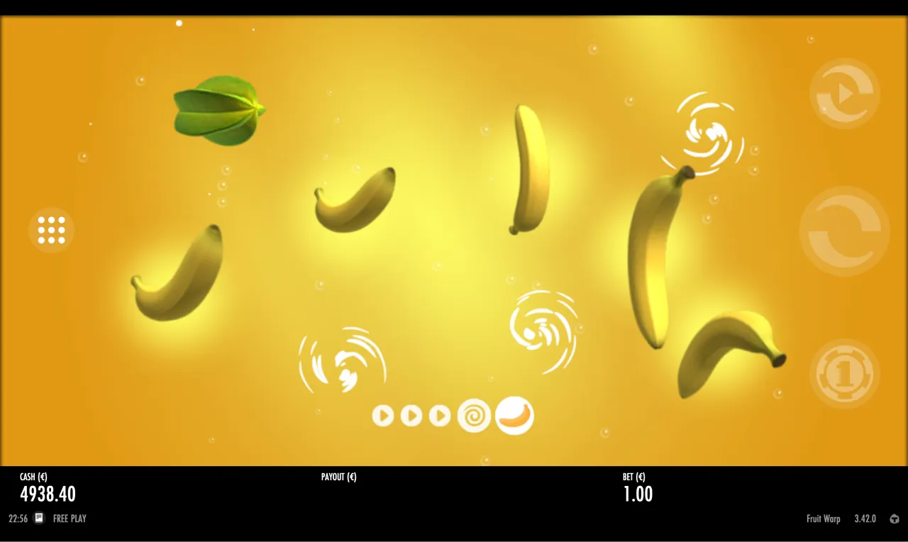 Gold backdrop marking the start of a Fruit Warp feature round