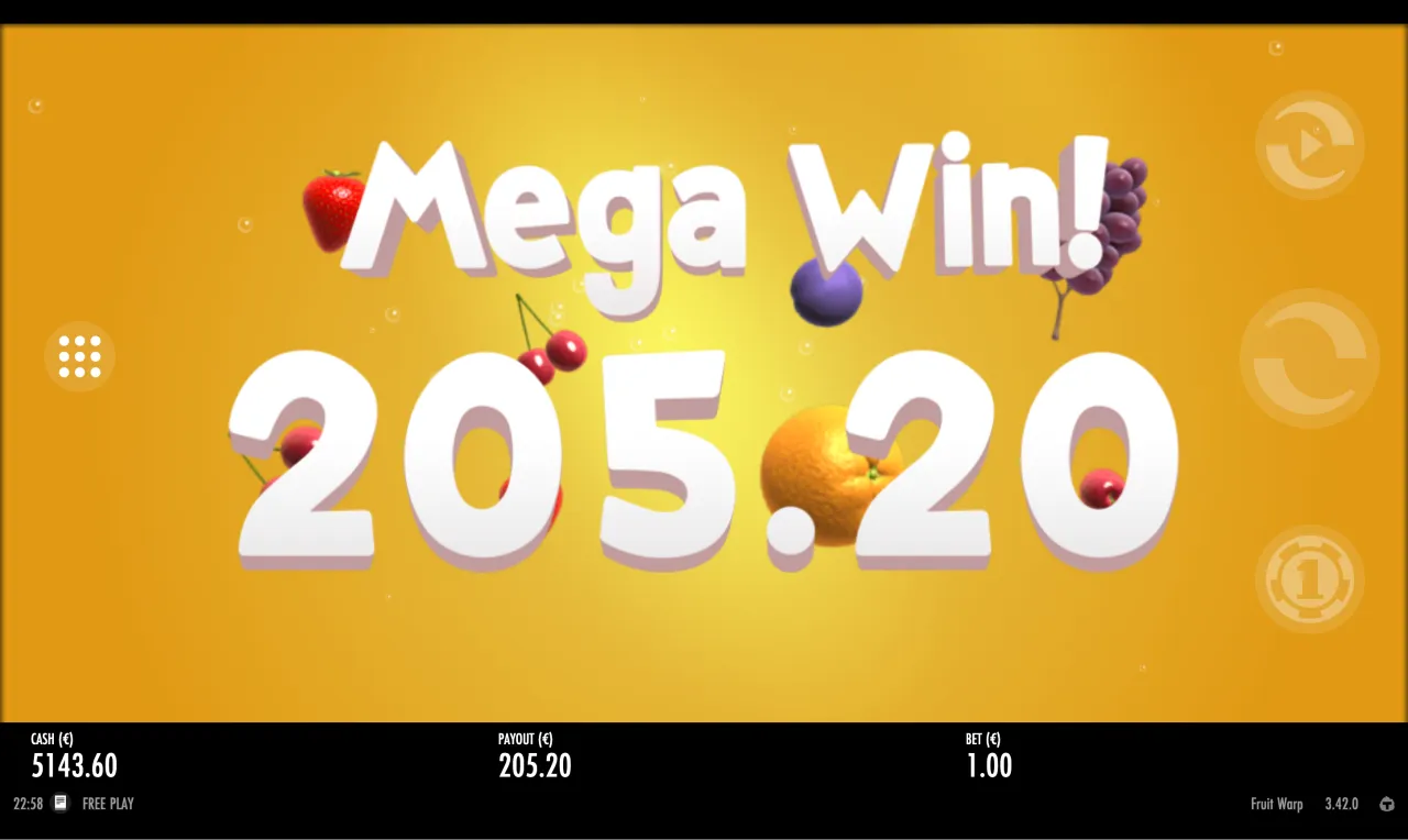Mega Win 205.20 panel with the balance at 5,143.60