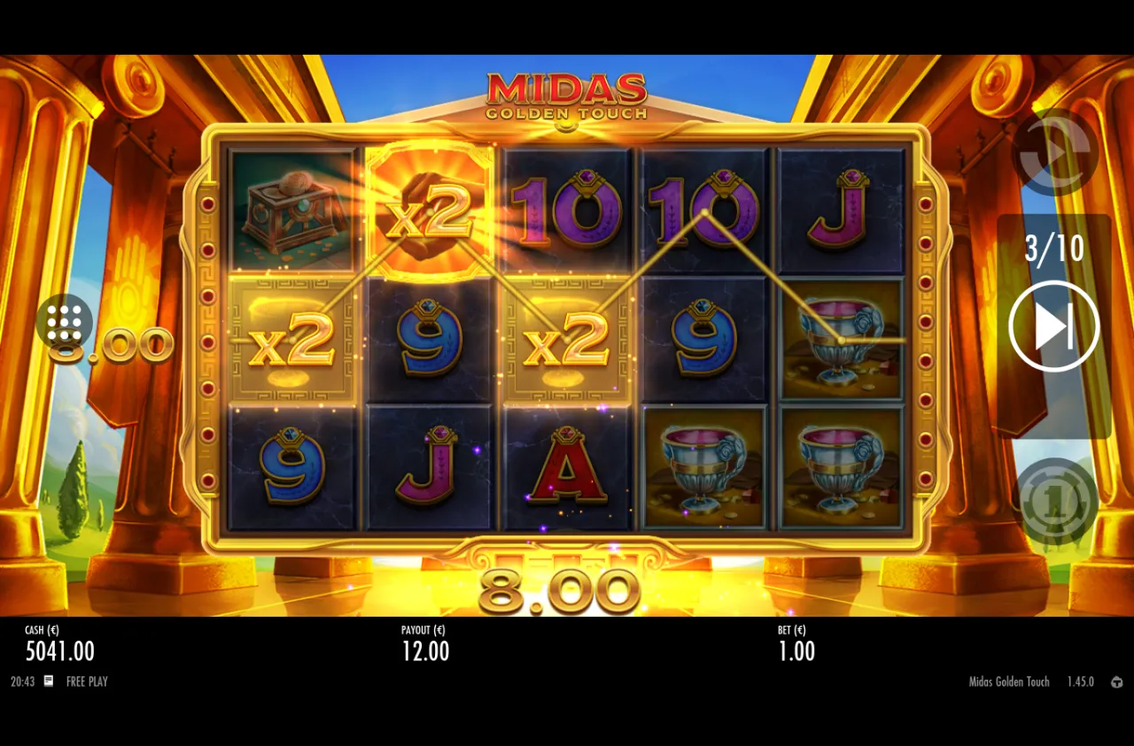 Two x2 multiplier wilds on reels two and three during a free spin