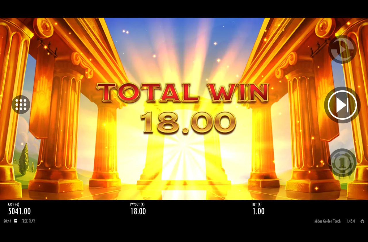 Free spins total-win screen showing 18
